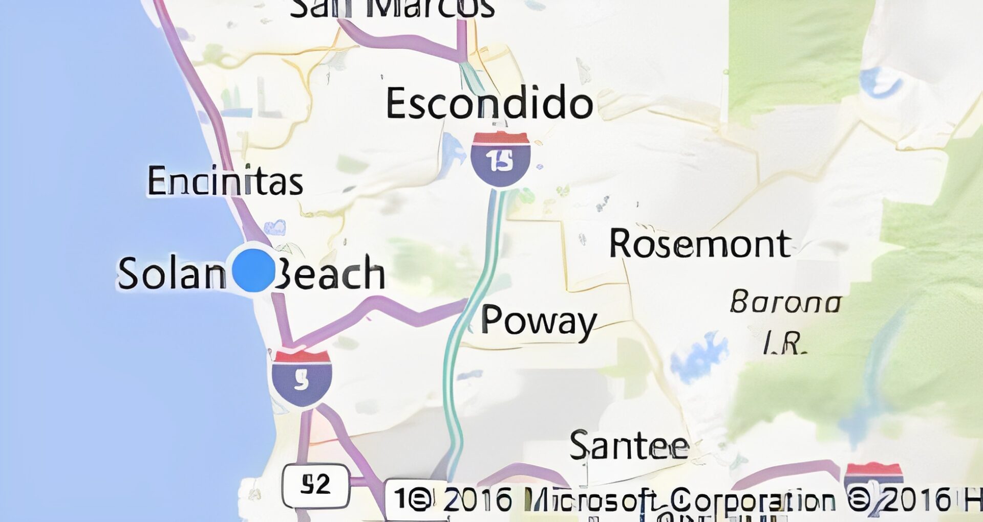 Map showing Solana Beach and surrounding areas.